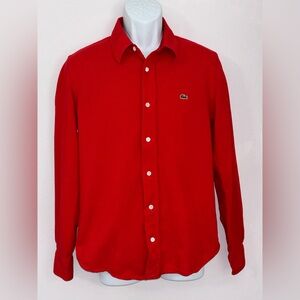 LACOSTE Unisex Red Button Down Shirt Durable Cotton Material with Texture Size M